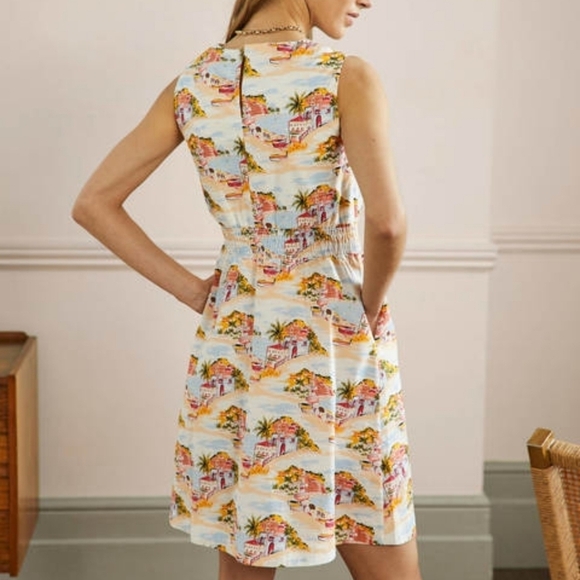Boden Ivory Paradise Bay Sleeveless Smocked Waist Mini Dress 6P - Picture 1 of 7